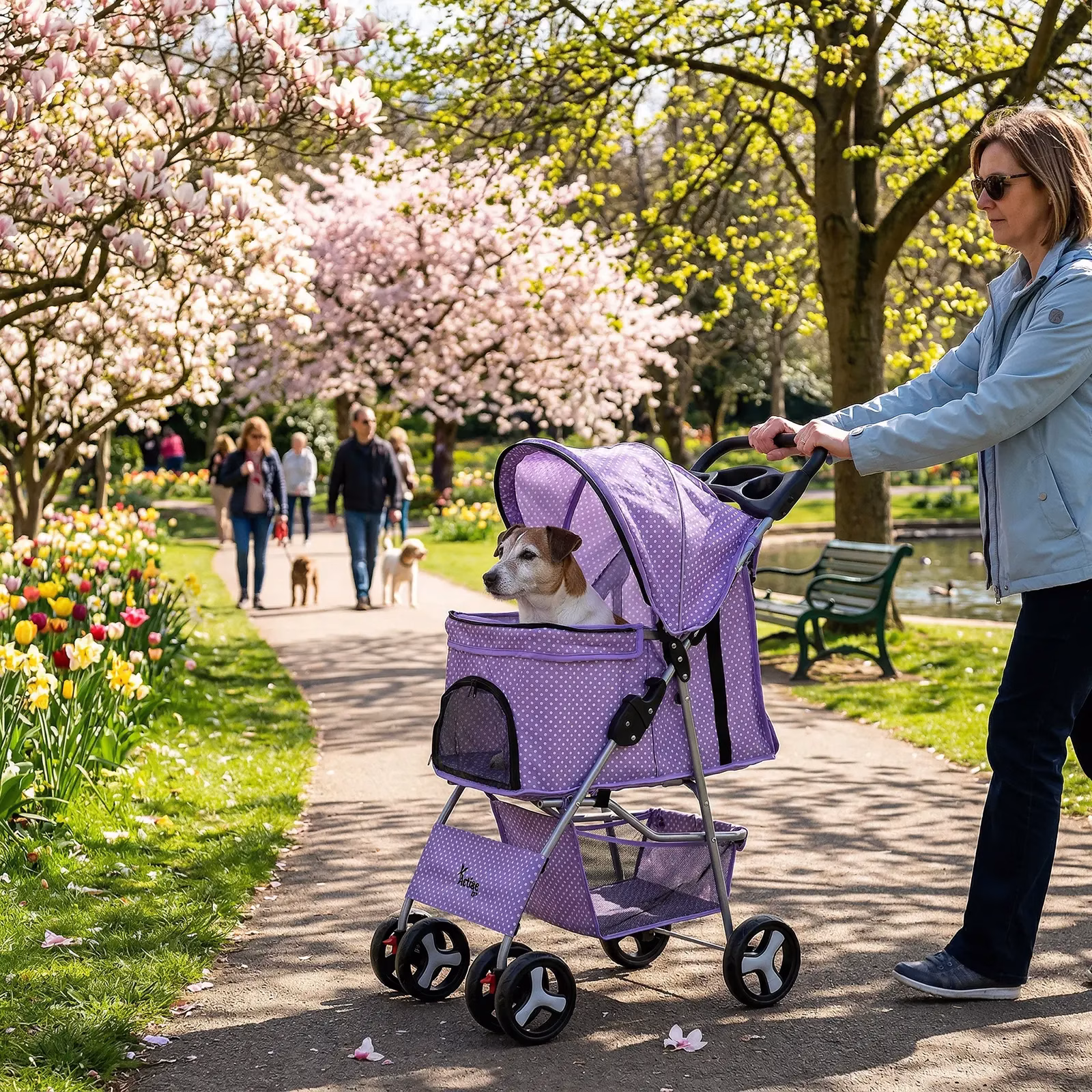 Actiaspet Foldable Pet Stroller – Dog & Cat Pushchair with Safety Hooks, Brakes & Cushion – Lightweight Travel Buggy (15kg Capacity) - Image 21