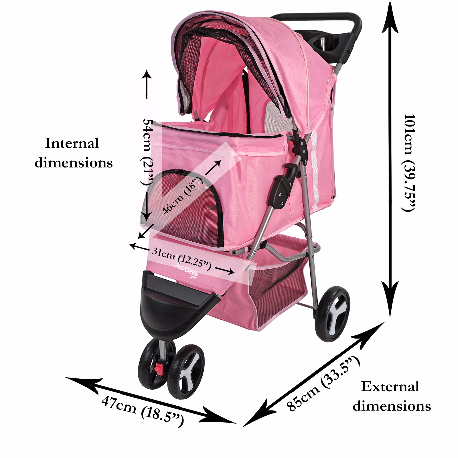 Pet Stroller Dog Cat Puppy Pram Pushchair Travel Cart Jogging Buggy Carrier - Image 15